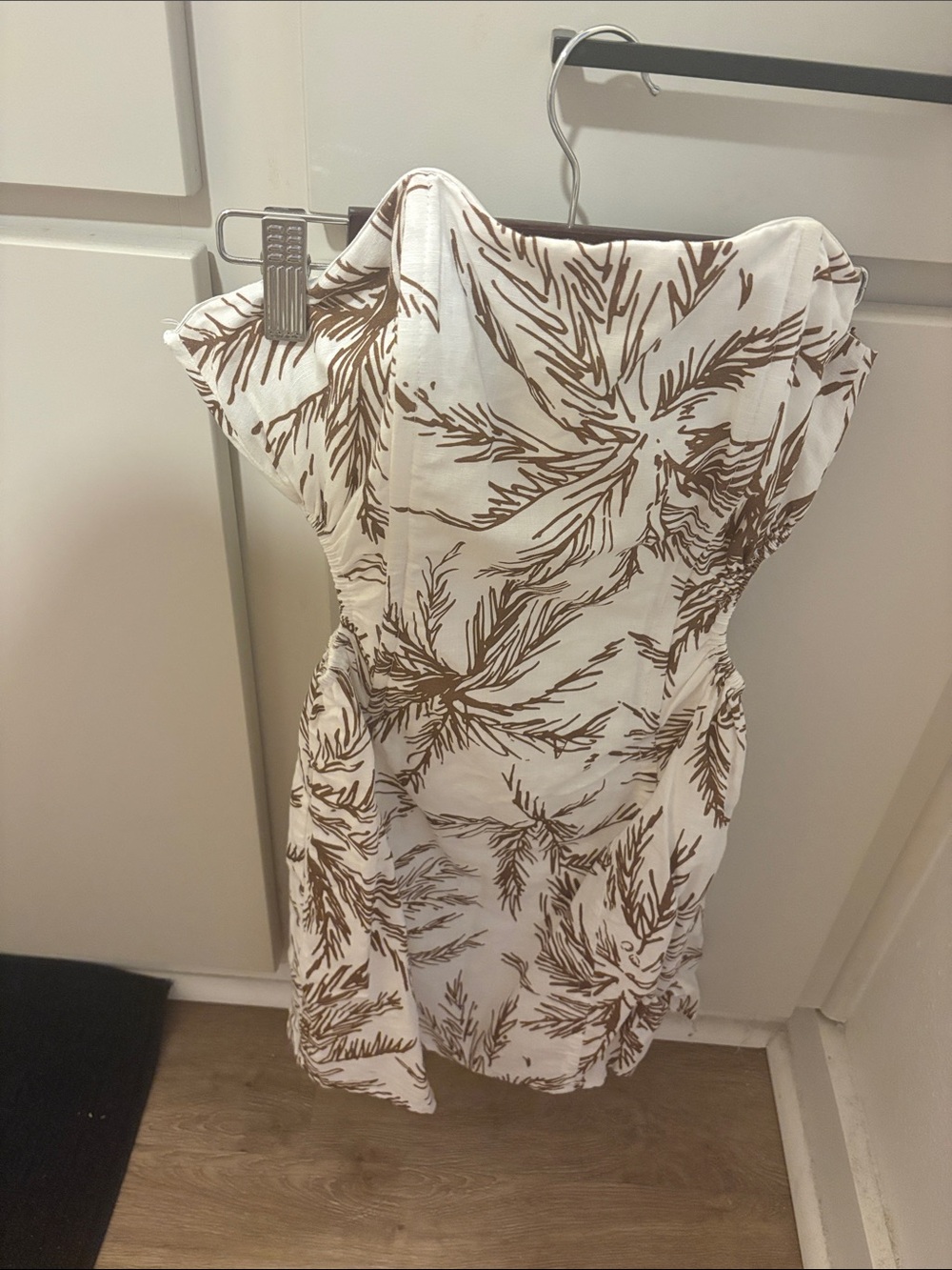 White & Brown Strapless Print Dress